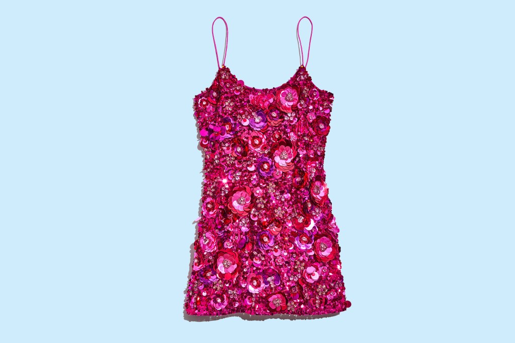 A pink dress with sequins