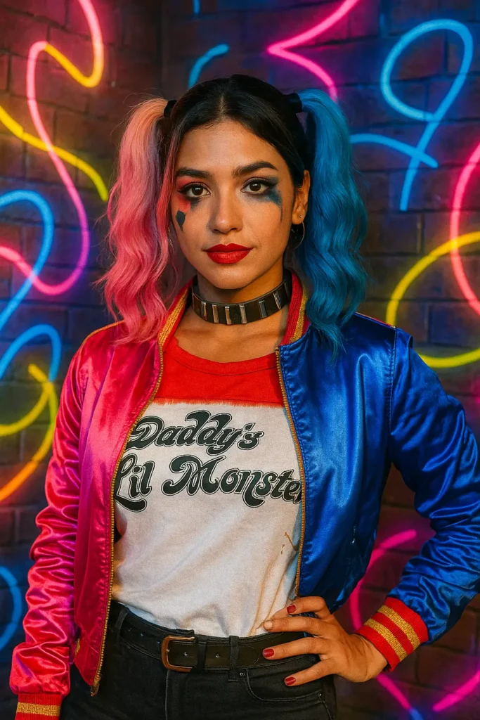 Cosplay de Harley Quinn impressiona com especialista em branding ousado e marketing de influência para criadores digitais