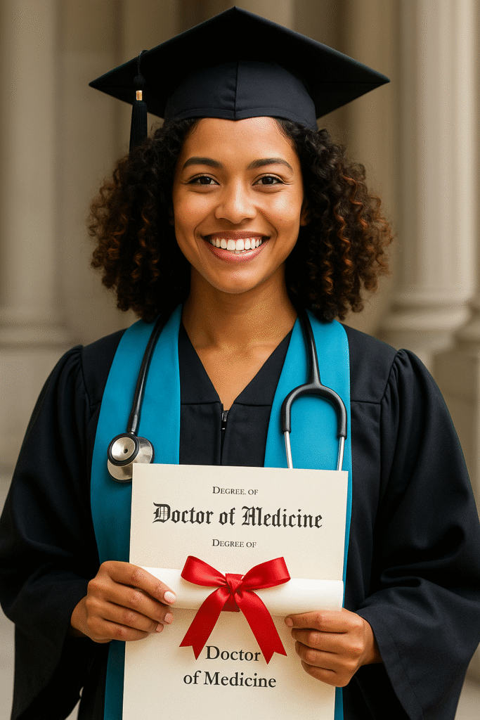 Ana Beatriz Costa recebendo o diploma de Medicina em cerimônia de graduação.