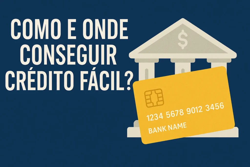 Ilustração de cartão de crédito e banco representando opções de crédito fácil no Brasil