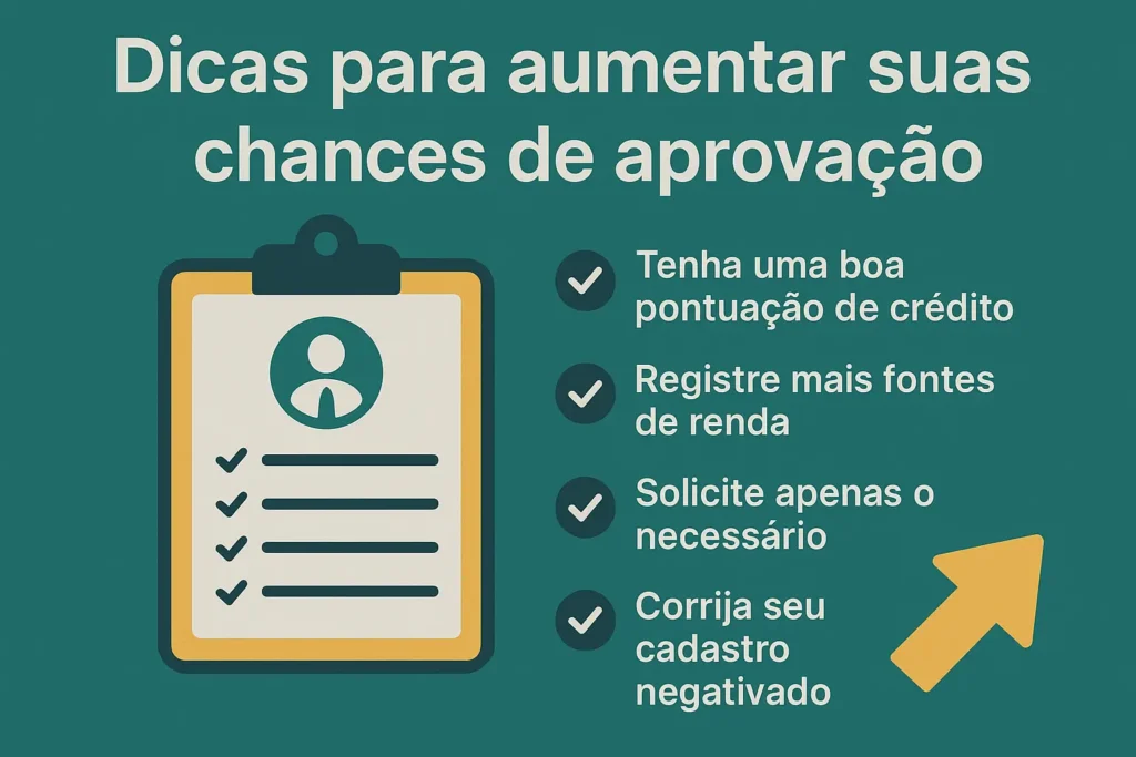 Ilustração com checklist de dicas para aumentar suas chances de conseguir crédito rápido